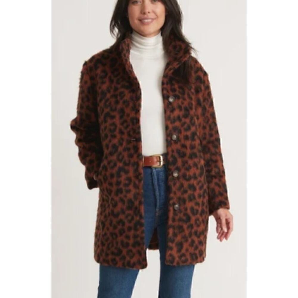 Marine Layer Stephanie Cocoon Coat Fuzzy Teddy Jacket Wool Blend Cheetah NWT XL